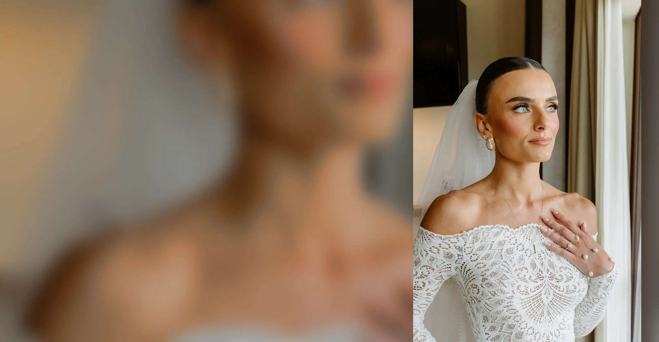 Full bridal portrait with modern hair and makeup for a luxury destination wedding